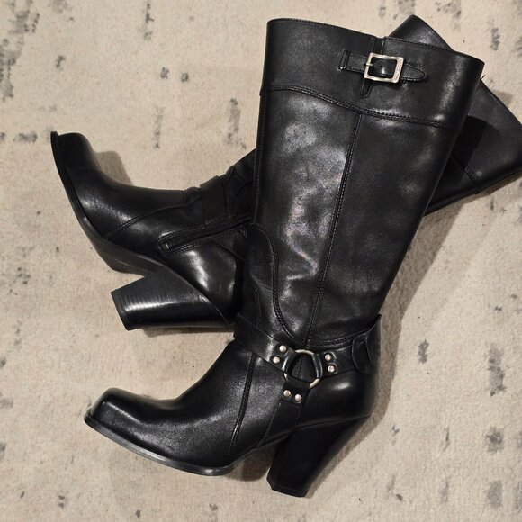 Women's Harley Davidson Tall Leather Boots Wide Leg with Zipper Closure Black - Picture 3 of 13